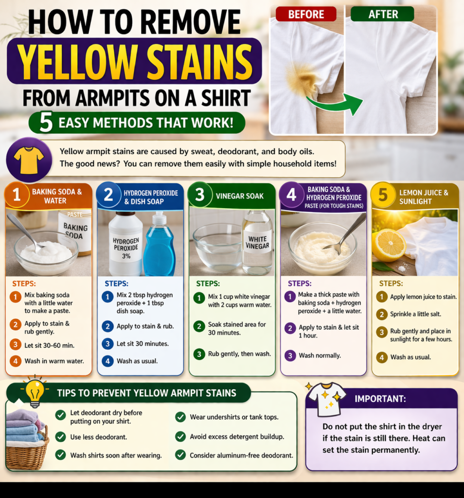 yellow armpit stains shirt cleaning method