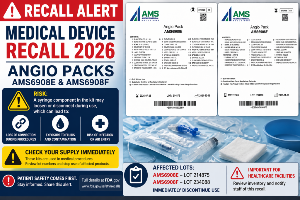 medical device recall 2026 angio pack AMS6908E AMS6908F syringe risk