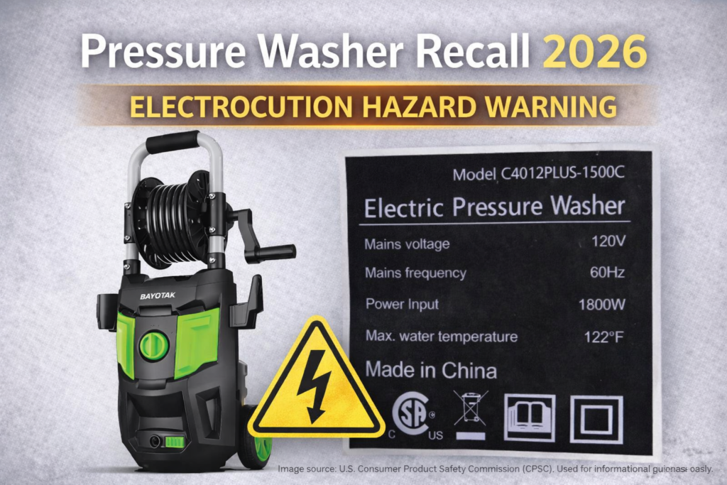 pressure washer recall 2026 BAYOTAK electric washer electrocution hazard warning