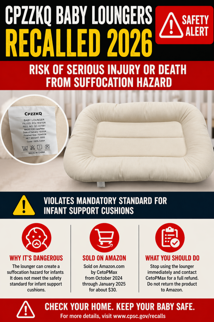 baby lounger recall 2026 CPZZKQ suffocation hazard warning