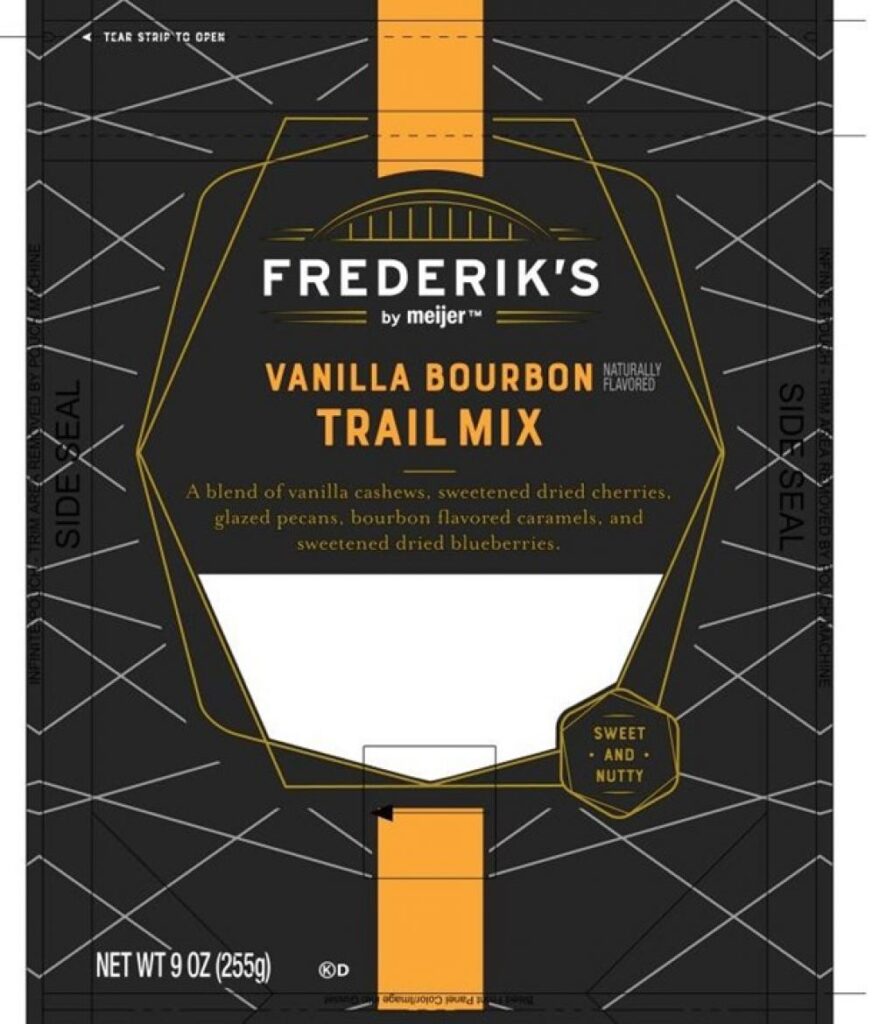 Vanilla Bourbon Trail Mix Recall alert graphic undeclared wheat soy allergy risk Meijer product FDA recall 2026