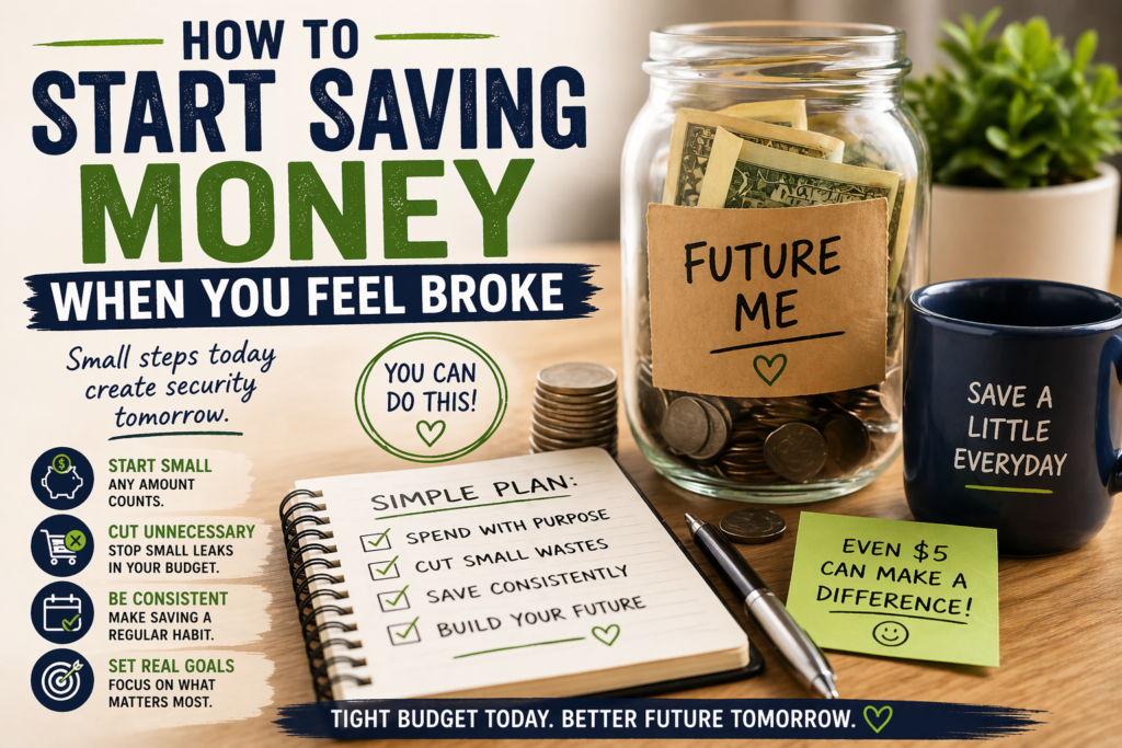 start saving money when broke simple realistic money saving tips 2026