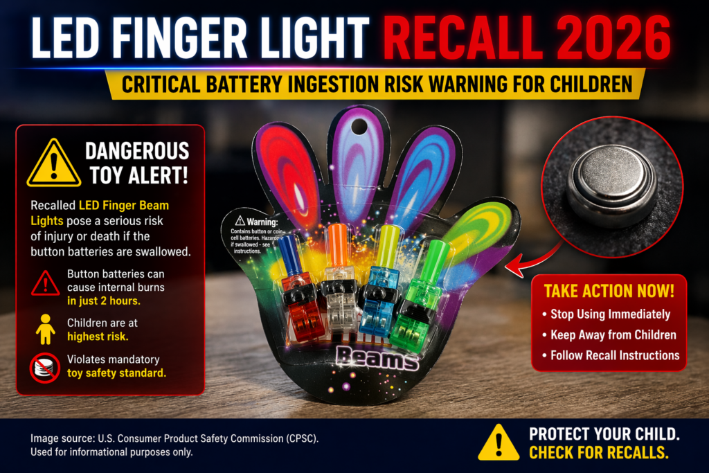 LED finger light recall 2026 button battery ingestion hazard children toy recall
