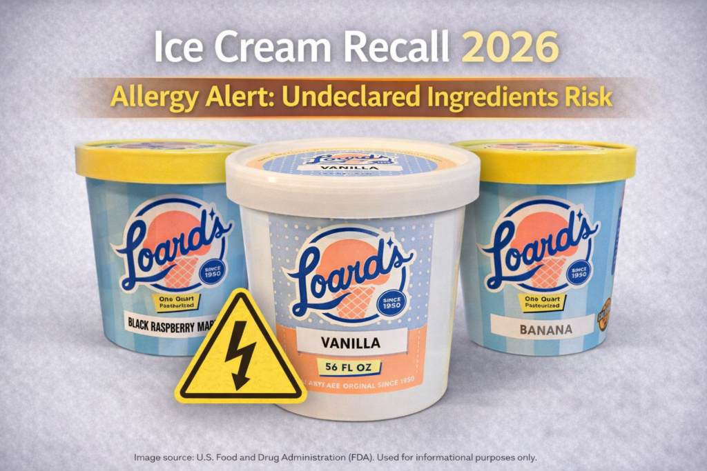 ice cream recall 2026 Loards ice cream allergy alert undeclared ingredients FDA warning