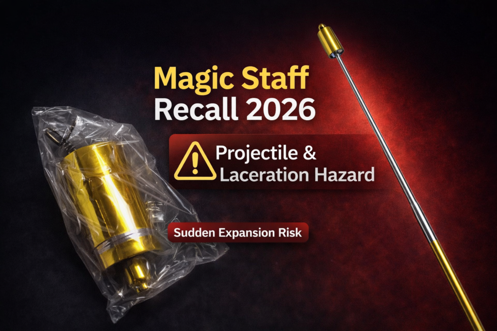 toy recall 2026 magic pocket staff projectile laceration hazard sudden expansion risk
