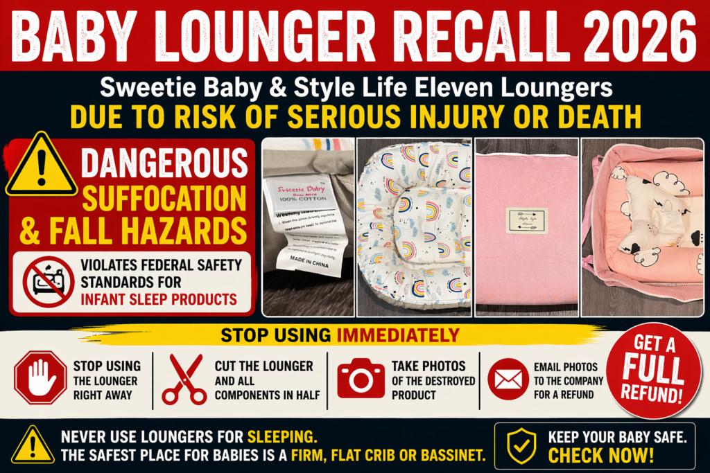 Baby Lounger Recall 2026 Sweetie Baby and Style Life Eleven suffocation hazard recall alert