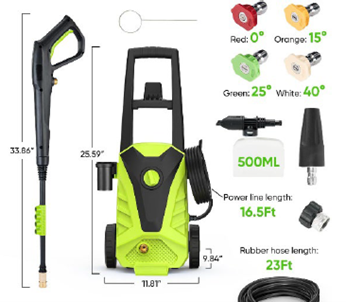 Sweetcrispy pressure washer recall 2026 green electric washer with hose and nozzle attachments hazard