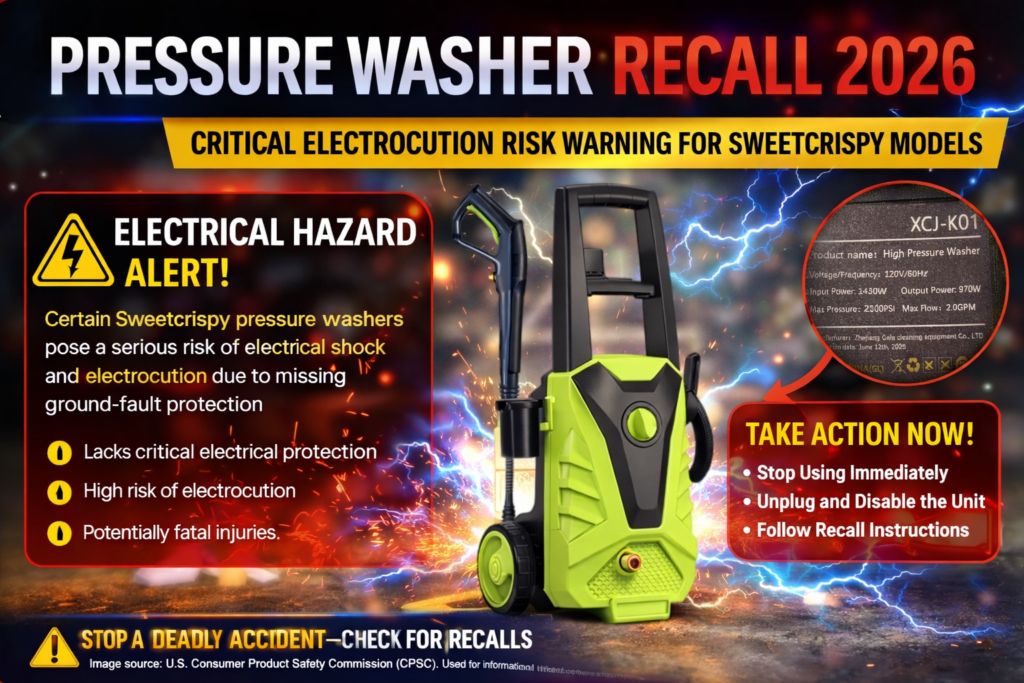 pressure washer recall 2026 Sweetcrispy electric washer electrocution hazard warning