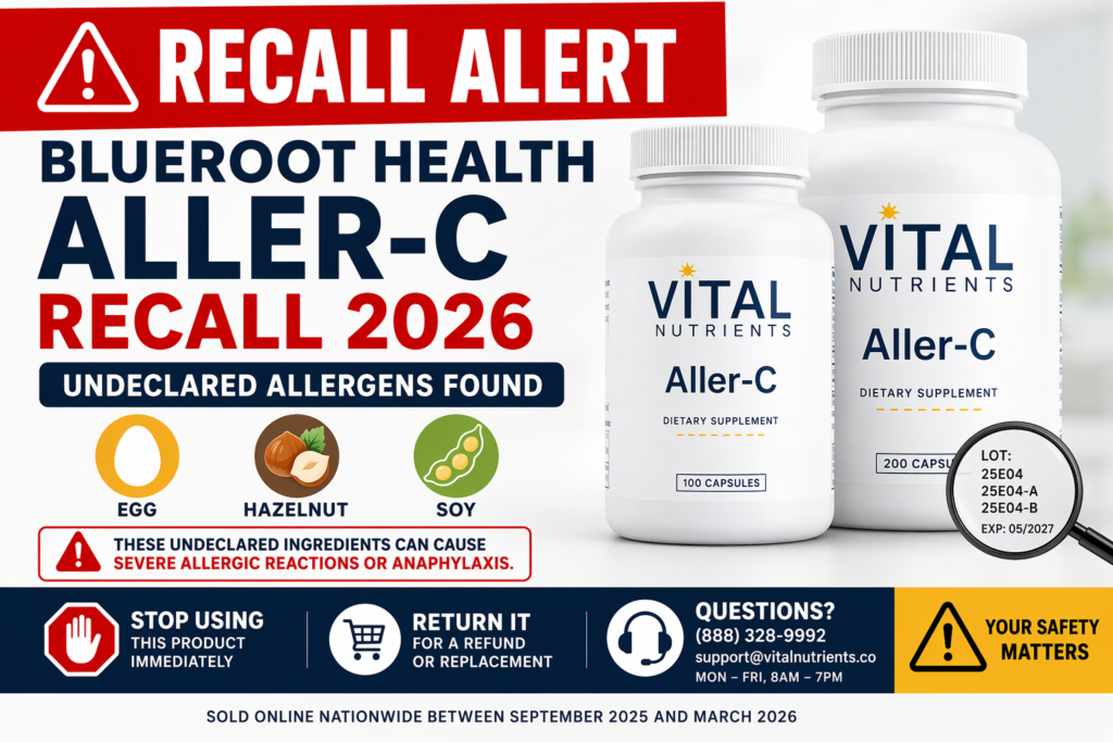 Blueroot Health Aller-C Recall 2026 dietary supplement allergy alert image