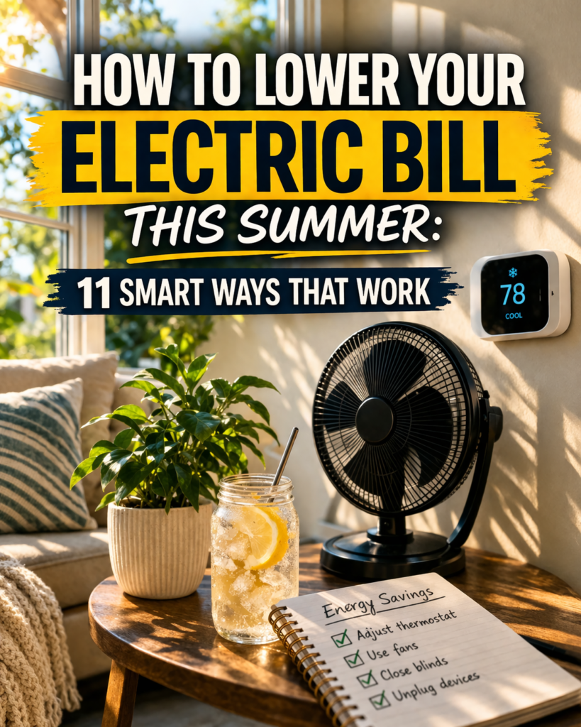 How to lower your electric bill this summer using thermostat, fan, and energy saving tips in a home setting
