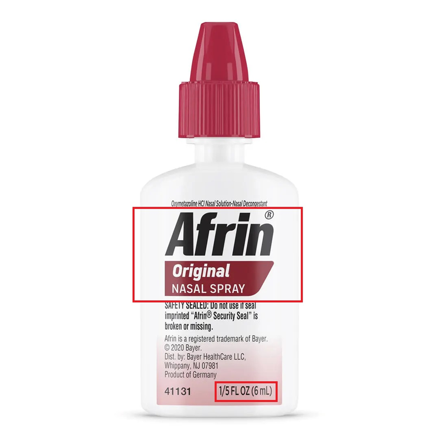 Afrin Original Nasal Spray 6 mL recalled bottle image involved in Afrin Nasal Spray Recall due to child-resistant packaging hazard