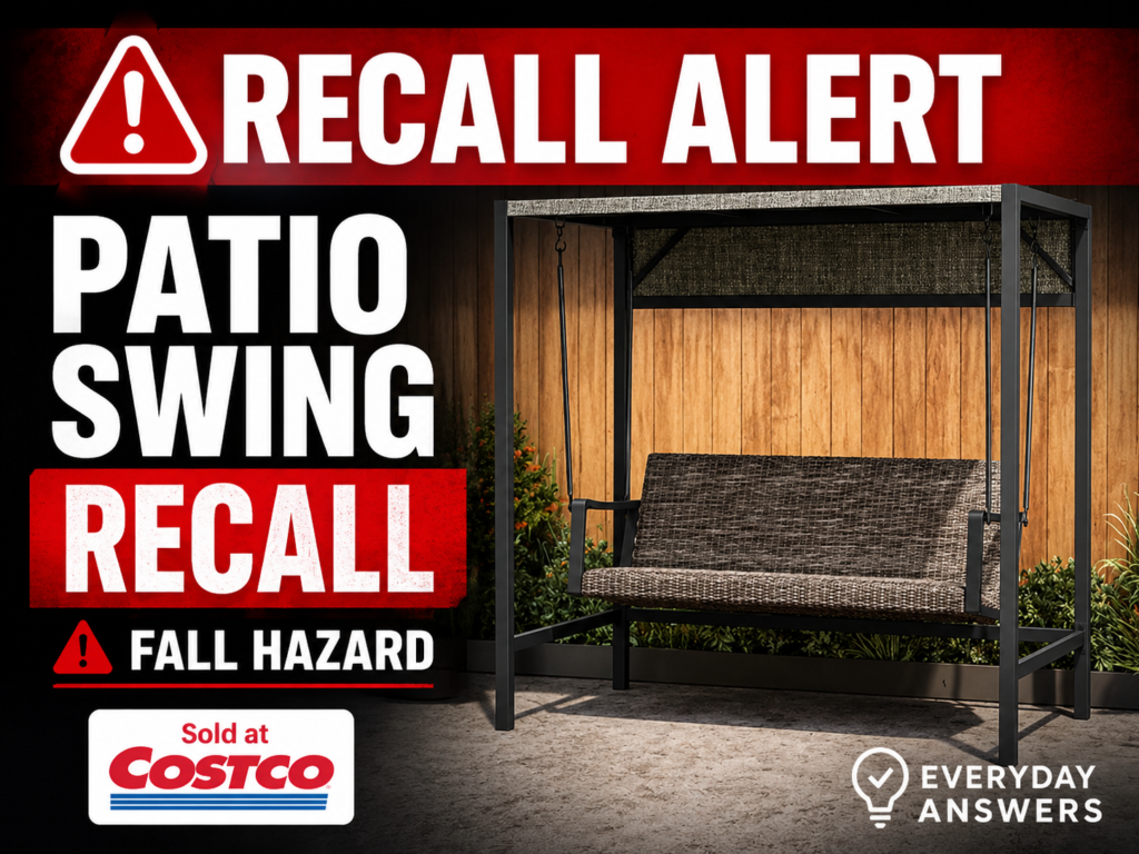 Agio Menlo Woven Patio Swing recall warning for Costco patio swing fall hazard