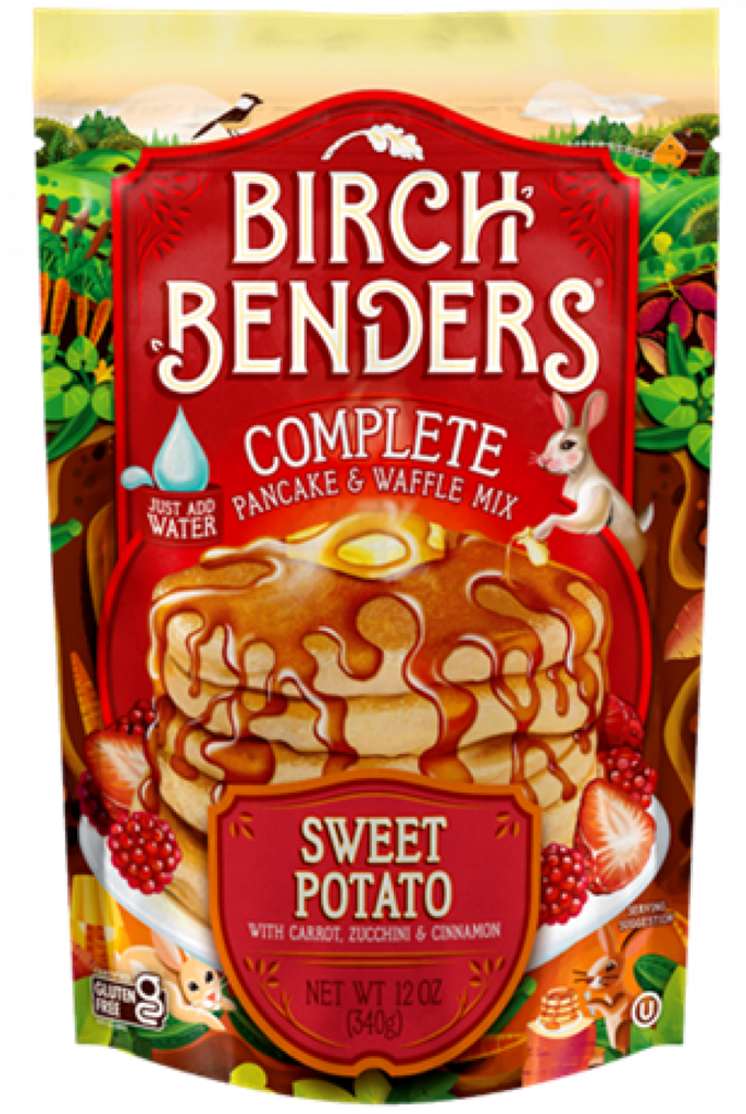 Birch Benders Pancake Mix Recall showing 12 oz Sweet Potato Pancake and Waffle Mix front package