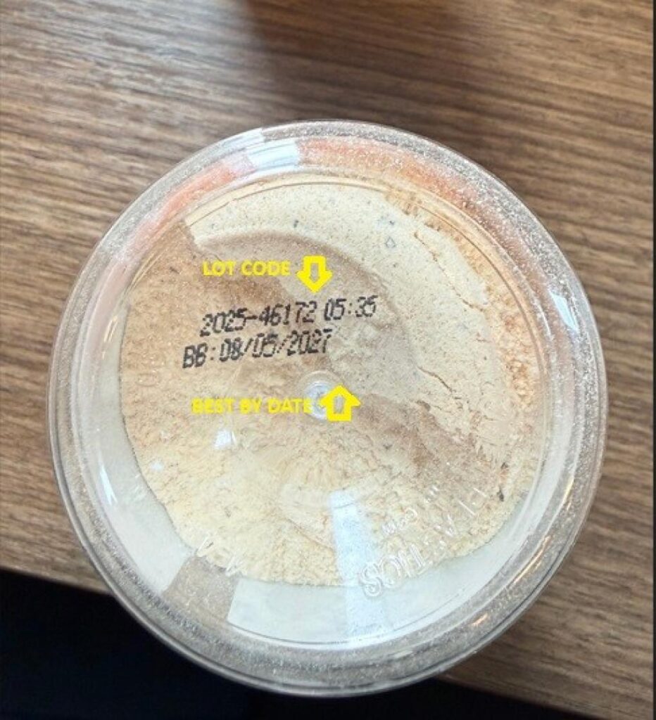 Bottom of Blackstone Parmesan Ranch seasoning container showing lot code and best by date for recall identification