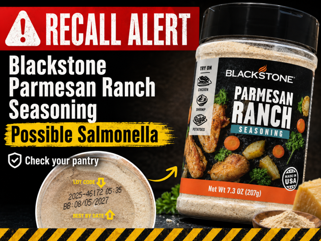 Blackstone Parmesan Ranch seasoning recall alert for select 7.3 oz seasoning products due to possible Salmonella risk