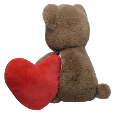 Build-A-Bear Heartwarming Hugs Bear side view holding red heart pillow recalled due to detachable zipper choking hazard