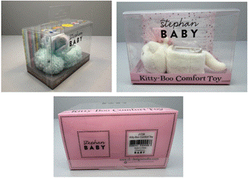 Stephan Baby Toy Recall packaging image showing Boo Bunnie and Friends recalled children’s cooling comfort toys sold nationwide