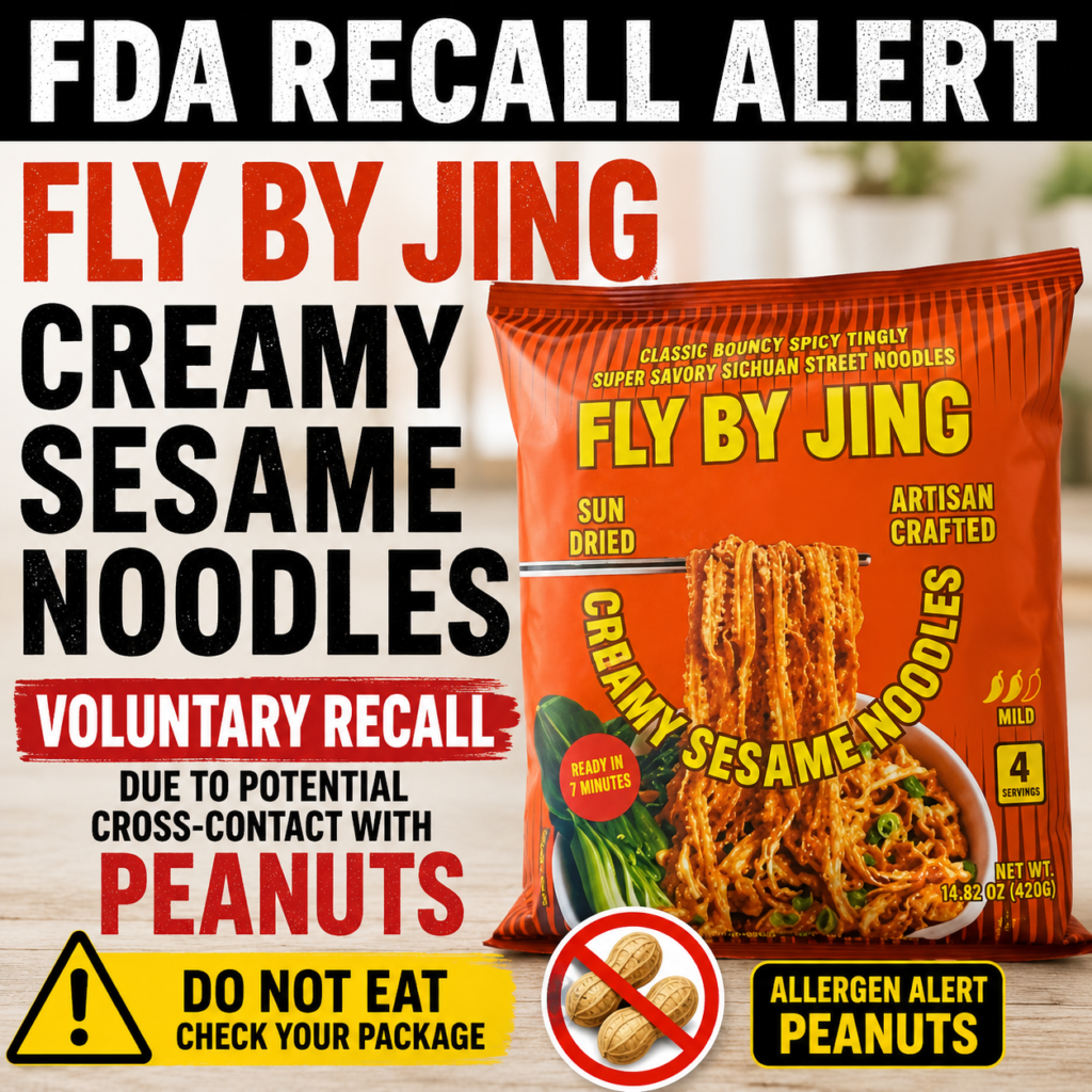 Fly By Jing noodles recall alert warning consumers to check Creamy Sesame Noodles for peanut allergy risk