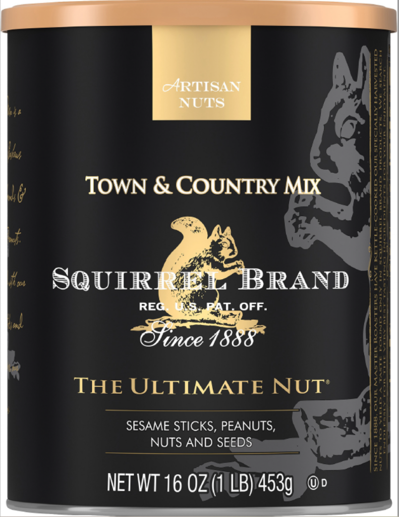 Front package image of recalled Squirrel Brand Town and Country Mix included in FDA Snack Mix Recall