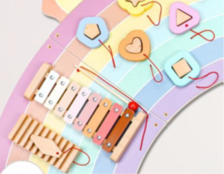 Close-up of recalled Rainbow Wall Toy showing detachable small toy components