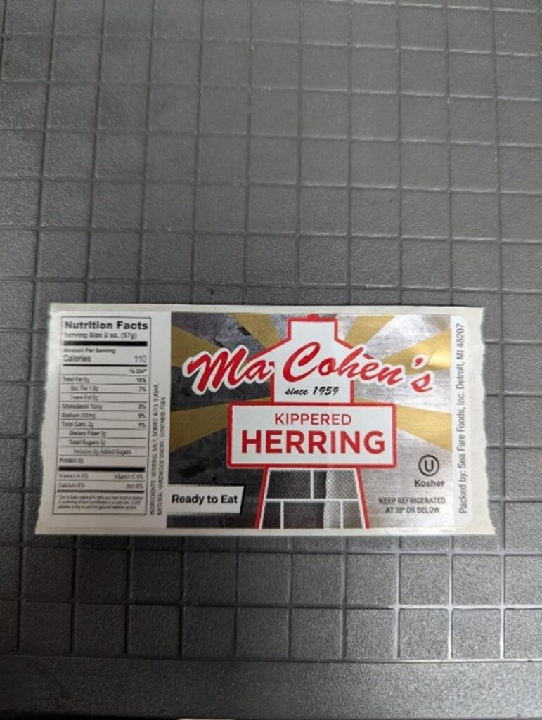 Package of recalled Ma Cohen’s Kippered Herring included in FDA botulism recall