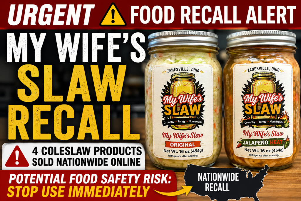 My Wife’s Slaw Recall showing Original and Jalapeño Heat flavored coleslaw recalled nationwide