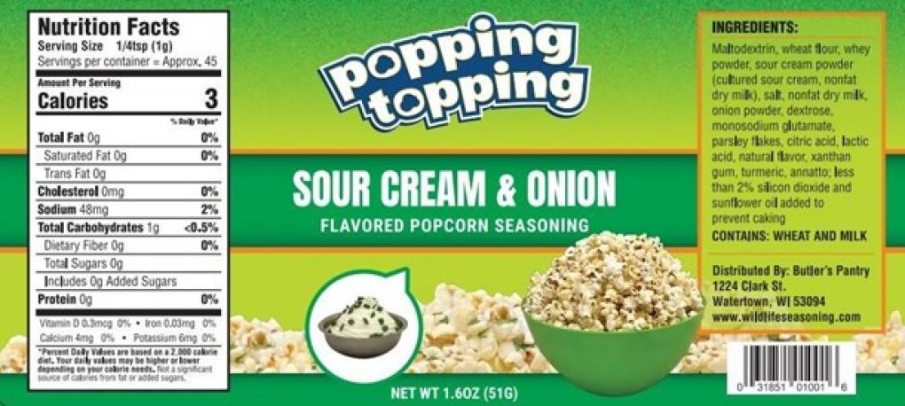 Wildlife Seasoning Popping Topping Sour Cream and Onion flavored popcorn seasoning recalled nationwide by FDA