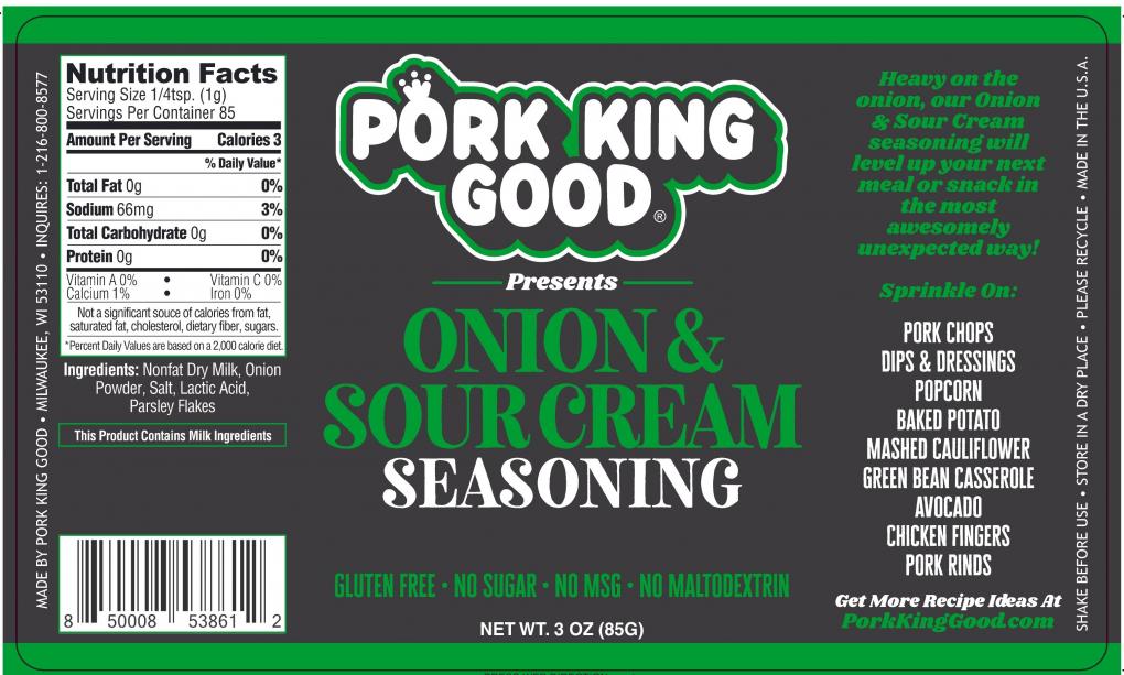 Pork King Good Onion and Sour Cream seasoning label included in Pork Rind Recall 2026