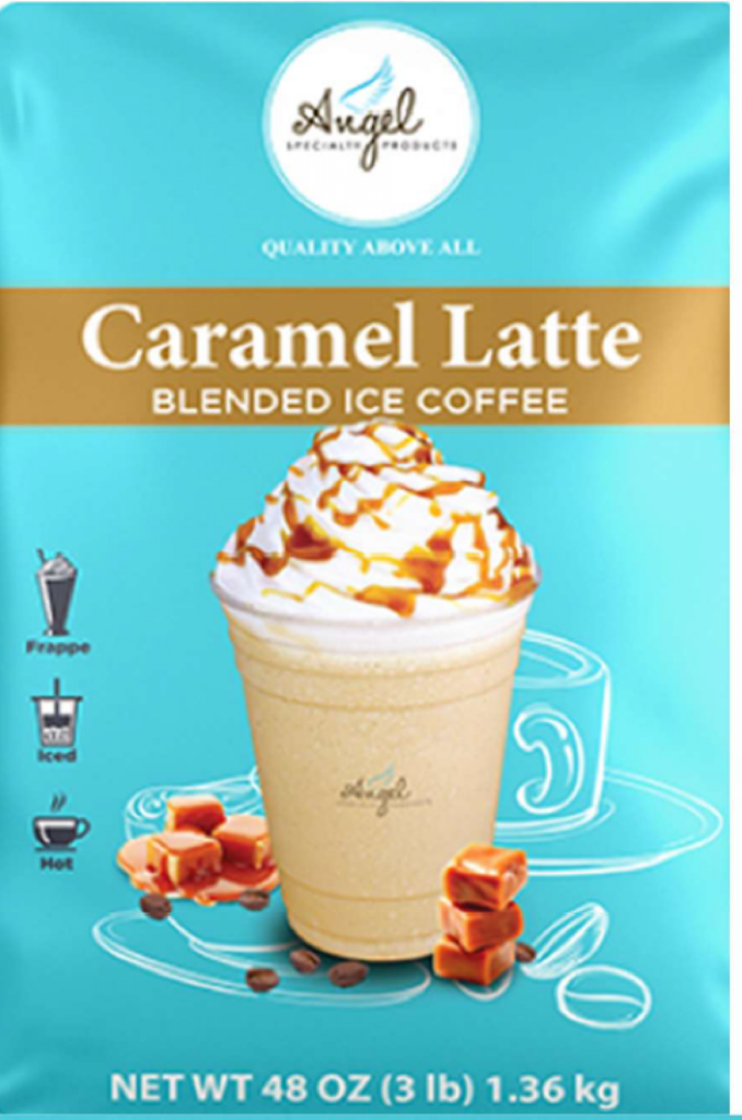 SKS Copack recall image of Angel Specialty Products Caramel Latte blended ice coffee mix