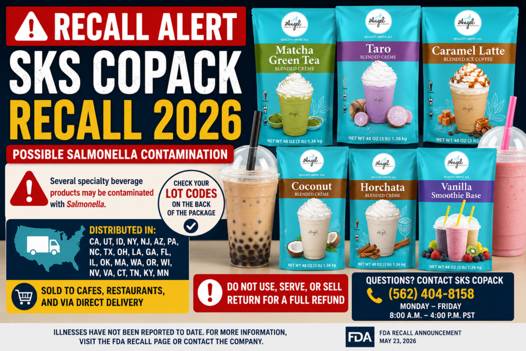SKS Copack recall 2026 warning for specialty beverage mixes over possible Salmonella contamination