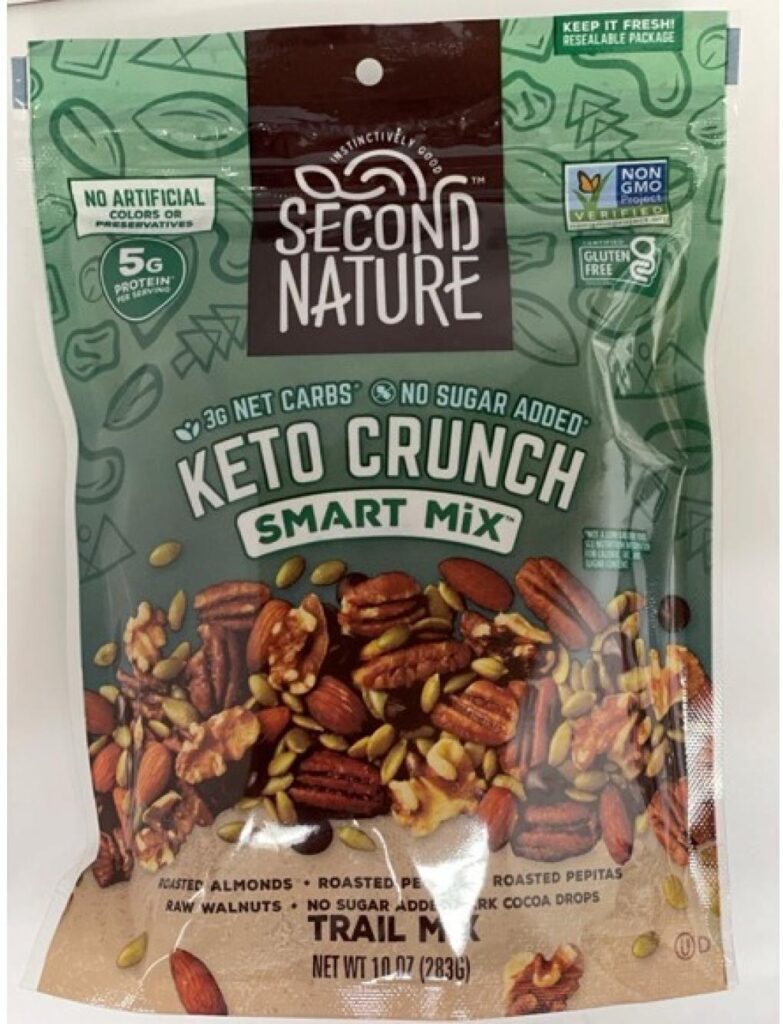 Second Nature Keto Crunch Recall Smart Mix pouch recalled for undeclared cashews pistachios and cherries allergy risk