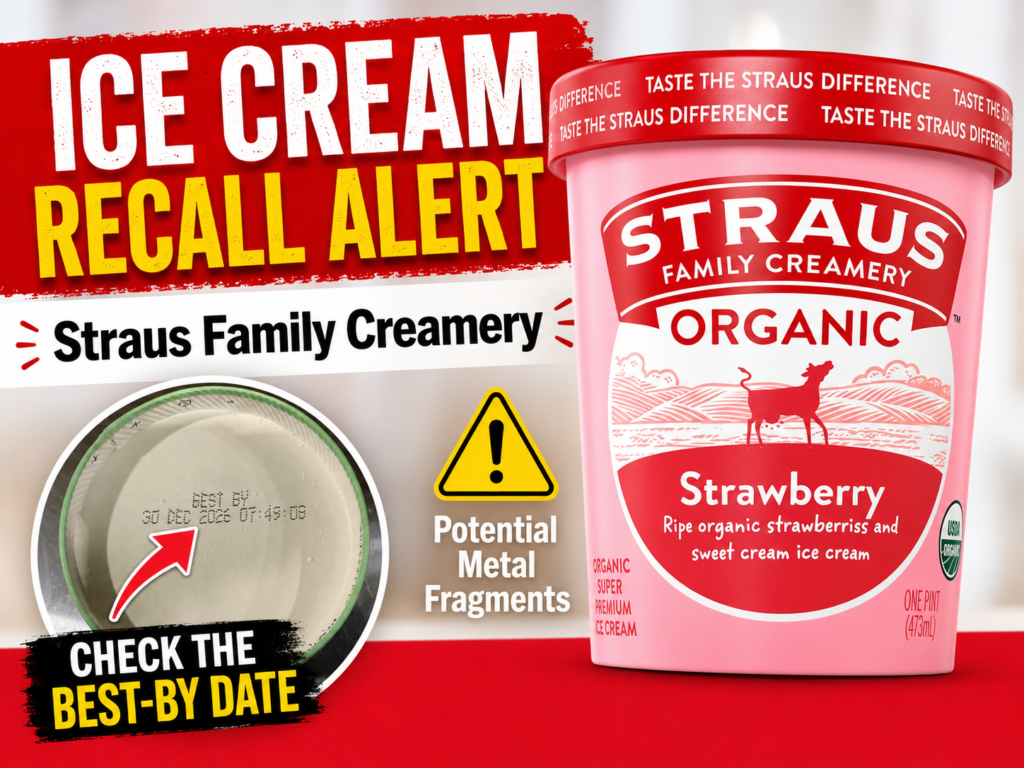 Straus Family Creamery ice cream recall alert for select organic ice cream products due to possible metal fragments